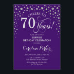 Surprise 70th Birthday Party - Purple Silver Invitation<br><div class="desc">Surprise 70th Birthday Party Invitation.
Elegant design in purple and faux glitter silver. Features script font and diamonds confetti. Cheers to 70 Years! Message me if you need further customization.</div>