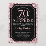 Surprise 70th Birthday Party - Rose Gold Black Invitation<br><div class="desc">Surprise 70th Birthday Celebration Invitation.
Elegant classy design in black and faux glitter rose gold pattern. Features elegant script font. Message me if you need further customization.</div>