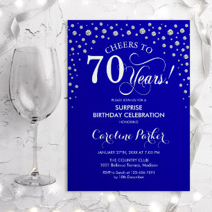 Surprise 70th Birthday Party - Royal Blue Silver Invitation