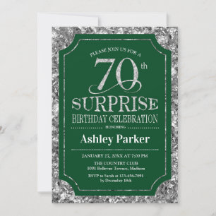 Surprise 70th Birthday Party - Silver Green Invitation