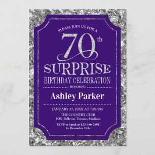 Surprise 70th Birthday Party - Silver Purple Invitation