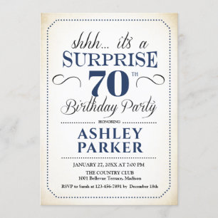 Surprise 70th Birthday Party - White Navy Invitation