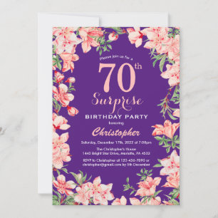 Surprise 70th Birthday Pink Floral Flowers Purple Invitation