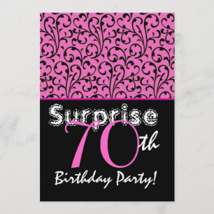 SURPRISE 70th Birthday Pink Swirl Linen Paper Invitation