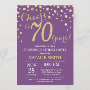 Surprise 70th Birthday Purple and Gold Diamond Invitation