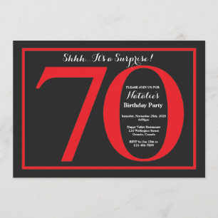 Surprise 70th Birthday Red and Black Chalkboard Invitation