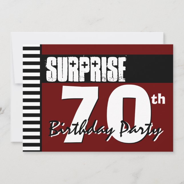 Surprise 70th Birthday Red and Black V02 Invitation (Front)
