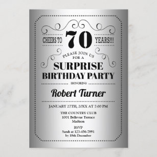 Surprise 70th Birthday - Silver Black Invitation