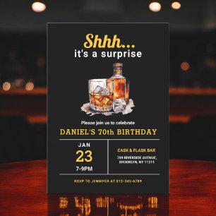 Surprise 70th Whiskey Bourbon Birthday Party Invitation