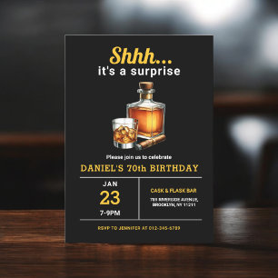 Surprise 70th Whiskey Cigar Bourbon Birthday Party Invitation
