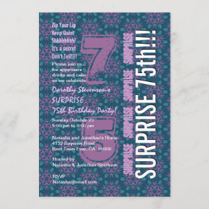 SURPRISE 75th Modern Birthday Purple and Teal G538 Invitation