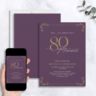 Surprise 80 & Fabulous Purple & Gold Birthday Invitation