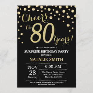 Surprise 80th Birthday Black and Gold Diamond Invitation