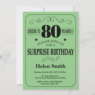 Surprise 80th Birthday Black and Green Invitation