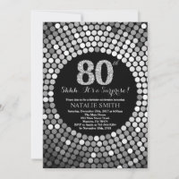 Surprise 80th Birthday Black and Silver Glitter