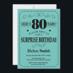 Surprise 80th Birthday Black and Teal Invitation<br><div class="desc">Surprise 80th Birthday Invitation Black and Teal Typography. Black and Teal Aqua Turquoise Background. Adult Birthday. Male Men or Women Birthday. Kids Boy or Girl Lady Teen Teenage Bday Invite. 13th 15th 16th 18th 20th 21st 30th 40th 50th 60th 70th 80th 90th 100th. Any Age. For further customisation, please click...</div>