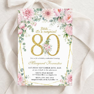 Surprise 80th Birthday Blush Pink Gold Floral Invitation
