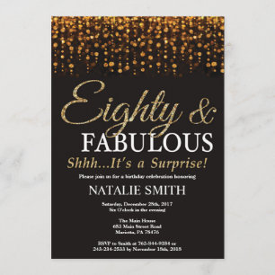 Surprise 80th Birthday Eighty and Fabulous Gold Invitation