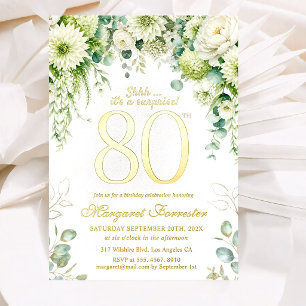 Surprise 80th Birthday Eucalyptus Floral Real Gold