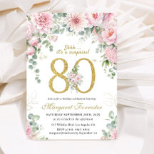 Surprise 80th Birthday Gold Glitter Pink Floral