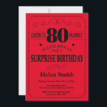 Surprise 80th Birthday Invitation Black and Red<br><div class="desc">Surprise 80th Birthday Invitation Black and Red Typography. Black and Red Background. Adult Birthday. Male Men or Women Birthday. Kids Boy or Girl Lady Teen Teenage Bday Invite. 13th 15th 16th 18th 20th 21st 30th 40th 50th 60th 70th 80th 90th 100th. Any Age. For further customisation, please click the "Customise...</div>