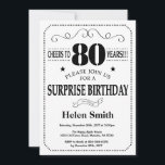 Surprise 80th Birthday Invitation Black and White<br><div class="desc">Surprise 80th Birthday Invitation Black and White Typography. Black and White Background. Adult Birthday. Male Men or Women Birthday. Kids Boy or Girl Lady Teen Teenage Bday Invite. 13th 15th 16th 18th 20th 21st 30th 40th 50th 60th 70th 80th 90th 100th. Any Age. For further customisation, please click the "Customise...</div>