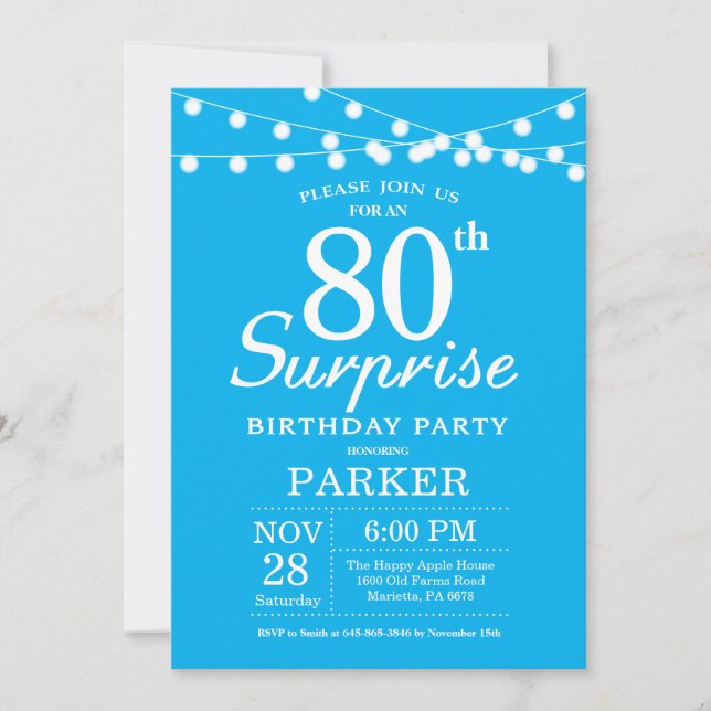 Surprise 80th Birthday Invitation Blue (Front)