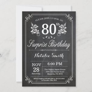 Surprise 80th Birthday Invitation Chalkboard