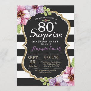 Surprise 80th Birthday Invitation Floral Gold