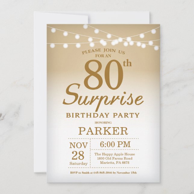 Surprise 80th Birthday Invitation Gold (Front)