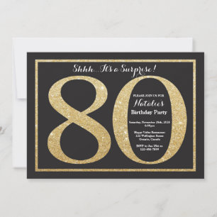Surprise 80th Birthday Invitation Gold Glitter