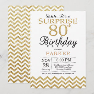 Surprise 80th Birthday Invitation Gold Glitter