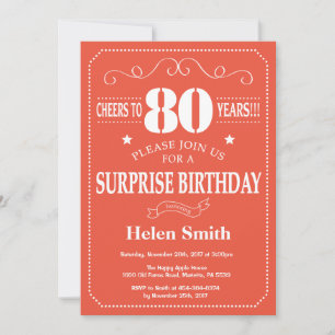 Surprise 80th Birthday Invitation Orange and White