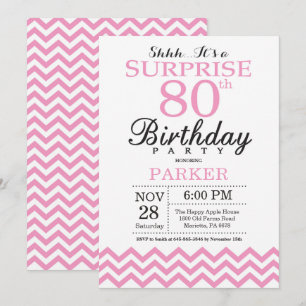 Surprise 80th Birthday Invitation Pink Chevron