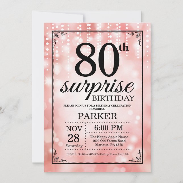Surprise 80th Birthday Invitation Pink Glitter (Front)