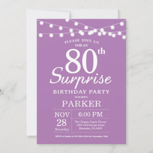 Surprise 80th Birthday Invitation Purple Lavender