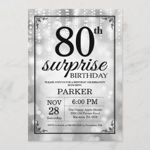 Surprise 80th Birthday Invitation Silver Glitter