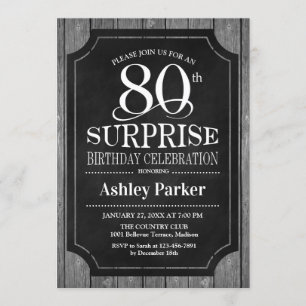 Surprise 80th Birthday Party - Chalkboard White Invitation