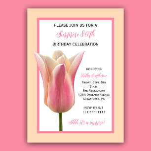 Surprise 80th Birthday Party Elegant Tulip Invitation