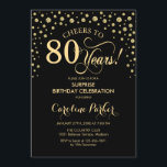 Surprise 80th Birthday Party - Gold Black Invitation<br><div class="desc">Surprise 80th Birthday Party Invitation.
Elegant design in black and faux glitter gold . Features script font and diamonds confetti. Cheers to 80 Years! Message me if you need further customization.</div>