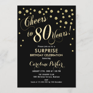 Surprise 80th Birthday Party - Gold Black Invitation