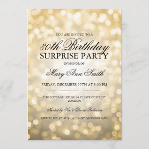Surprise 80th Birthday Party Gold Glitter Lights Invitation