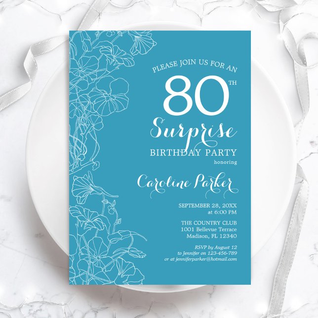 Surprise 80th Birthday Party - Light Blue Floral Invitation (Creator Uploaded)