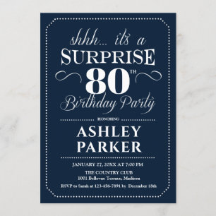 Surprise 80th Birthday Party - Navy White Invitation