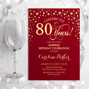 Surprise 80th Birthday Party - Red Gold Invitation