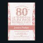 Surprise 80th Birthday Party - Rose Gold White Invitation<br><div class="desc">Surprise 80th Birthday Party Invitation in white and rose gold.
Elegant invite card with faux glitter rose gold and diamonds. Classic design perfect for an stylish party.
Please message me if you need a custom age.</div>