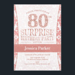 Surprise 80th Birthday Party - Rose Gold White Invitation<br><div class="desc">Surprise 80th Birthday Party Invitation in white and rose gold.
Elegant invite card with faux glitter rose gold and diamonds. Classic design perfect for an stylish party.
Please message me if you need a custom age.</div>