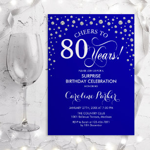 Surprise 80th Birthday Party - Royal Blue Silver Invitation