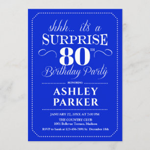 Surprise 80th Birthday Party - Royal Blue White Invitation