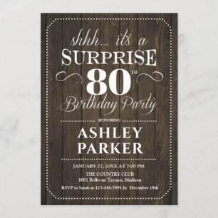 Surprise 80th Birthday Party - Rustic Wood Invitation